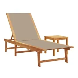 vidaXL Sonnenliege mit Tisch Taupe Massivholz Akazie und Textilene