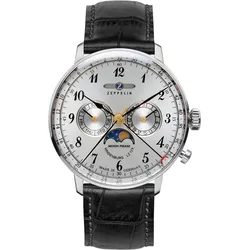 Multifunktionsuhr ZEPPELIN "LZ 129 Hindenburg Moonphase", schwarz (schwarz, silberfarben), Armbanduhren, Herren, Armbanduhr, Herrenuhr, Mondphase, Made in Germany, Edelstahlarmband