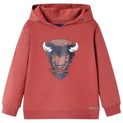 Kinder-Kapuzenpullover Dunkelrot mit Ochsen-Print – Größe 92 - 92