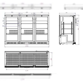 CombiSteel Barkühler Schwarz 3 Glastüren LED 330 Liter mm