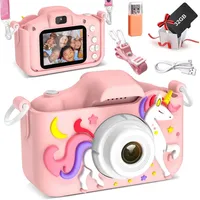 Kityhome Spielzeug-Kamera Kinderkamera,2" Display 1080P,Selfie Digitalkamera mit 32GB SD-Karte, Fotokamera Kinder für Jungen und Mädchen Weihnachten Geschenke (Pferd) rosa