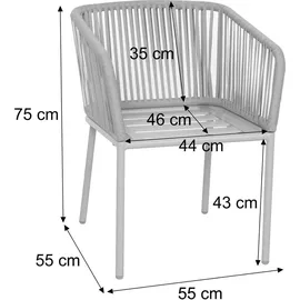 Mendler Gartengarnitur HWC-N41, Tisch+4xStuhl, wetterfest Alu 140x80cm, Seilgeflecht Rope anthrazit Kissen taupe