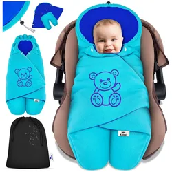 KIDIZ® Baby Einschlagdecke Winter mit Kapuze +Tasche Babyeinschlagdecke Universal für Babyschale, Autositz, z.B. für Maxi-Cosi, Römer für Buggy Babybett Kinderwagen & alle Gurtsysteme 3 & 5-Punkt Gurt