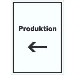 Produktion Aufkleber mit Text und Richtungspfeil links Herstellung hochkant A3 (297x420mm)