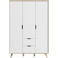 Forte VANKKA Kleiderschrank mit 2 Türen und 2 Schubladen, Holzwerkstoff, Planked Eiche / Weiß, B/H/T: 139,4 / 201,5 / 52,7 cm