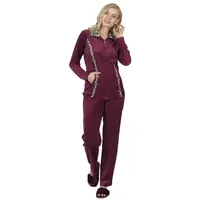 RAIKOU Hausanzug Nicki Velours Damen Hausanzug Freizeitanzug Jogginganzug (mit Reißverschluss und Leo Print, 2 tlg) weiche Baumwolle-Polyester-Gemisch rot 40/42