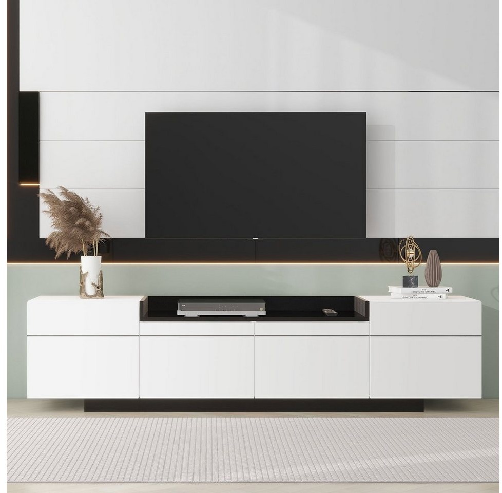 Celya TV-Schrank Low board mit drei Türen und einzigartigem Stauraum Schwarzem Hochglanz, Zeitlosem Colorblock-Design weiß
