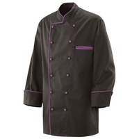 Exner 207 - Kochjacke schwarz langarm mit Paspel in verschiedenen Farben : purple 65% Polyester 35%Baumwolle 220 g/m2 2XL