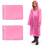 Relaxdays Regenmantel 2er Set, mit Kapuze, Regenponcho wiederverwendbar, Damen & Herren, wasserdicht, lang, leicht, pink