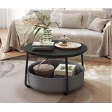 VASAGLE Couchtisch mit Korb aus Stoff, tintenschwarz-schiefergrau