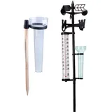 DOITOOL 3 in 1 Gartenthermometer Regenmesser Anemometer Outdoor Wetterstation Laterne Metall Hofpfahl Windrichtung für Außen Garten Land Wettermonitor