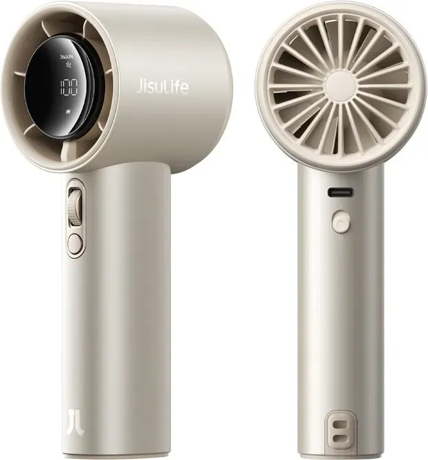 JISULIFE Turbo Handventilator Pro1S, LED-Display, bis zu 40 Stunden maximale Kühlung, 9700 U/min leistungsstark, 5000 mAh Akku, Reise-Essentials, Metallic Gold