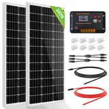 ECO-WORTHY 200W 12V Solarpanel Kit Off-Grid System: 2pcs 100W Monokristalline Solarmodule mit 30A LCD Laderegler + Solarkabel + Montageklammern für Wohnmobil, Camping