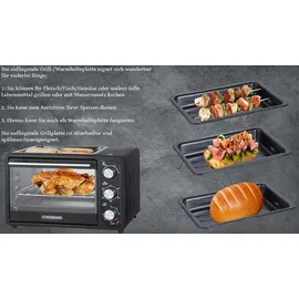 Steinborg 3in1 Mini-Backofen mit Grillplatte Umluft 1300W Schwarz