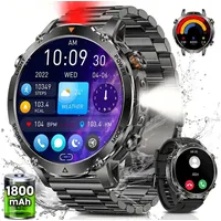 SWGOTA 2026 Smartwatch Herren 1800mAh Akku 1,85" AMOLED Militärstil Smartwatch (1,85 Zoll), IP68 & 5ATM, Fitnessuhr für Herren mit Edelstahl- und Silikonarmband, SpO2-, Herzfrequenz- und Schlafüberwachung Bluetooth 5.4 Android & iOS schwarz