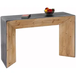 Konsolentisch HWC-L76, Telefontisch Beistelltisch Tisch, Industrial Massiv-Holz MVG, 80x120x40cm natur mit Metall-Optik