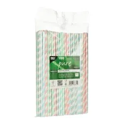 Papstar Stripes Papier Trinkhalme, flexibel 88331 , 1 Karton = 10 Packungen à 100 Stück, farbig sortiert