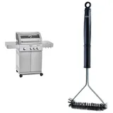 RÖSLE Gasgrill BBQ-Station VIDERO G3 Edelstahl, Grill mit 3 Haupt- und 1 Seitenbrenner & RÖSLE Grillrost-Reinigungsbürste, Länge 43 cm