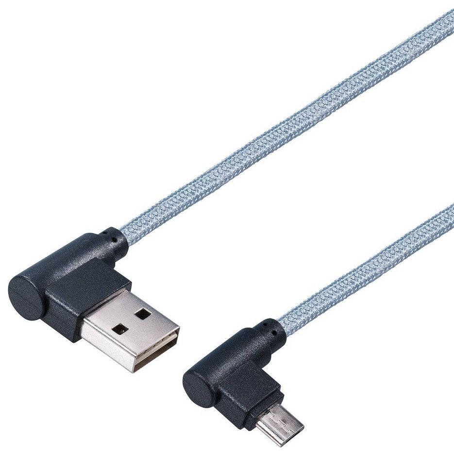 Maxtrack Smartphone-Kabel, USB, USB-A Winkelstecker auf Micro USB-B Winkelstecker (100 cm), Verbindungskabel für Smartphones mit Micro USB B Anschluss schwarz