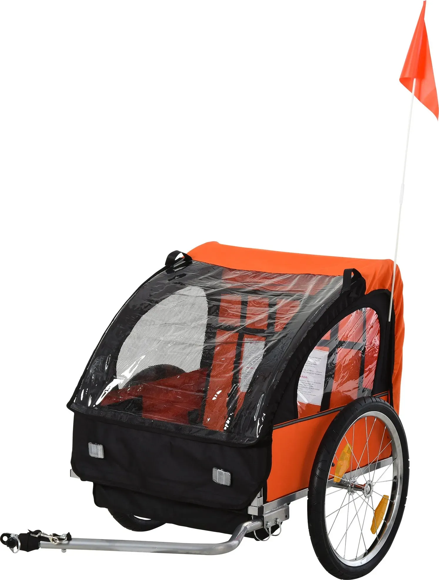 HOMCOM Kinderfahrradanhänger für 2 Kinder, sicherer Stahlrahmen, Sicherheitsgurt, Oxford-Gewebe, orange-schwarz, 130x76x88cm   Aosom.de