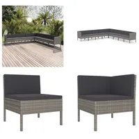 vidaXL 9 tlg. Garten Lounge Set mit Auflagen Poly Rattan Grau - Garten-Sofagarnitur - Garten-Sofagarnituren - Gartensofa-Set - Gartensofa-Sets - Grau