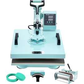 Vevor Hitzepresse, 15 x 15 Zoll, 5-in-1-Wärmeübertragungsmaschine mit 30-oz-Tumbler-Presse, 360° wegschwenkbares T-Shirt-Pressen, digitale präzise Steuerung, für T-Shirts/Tassen/Hüte/Teller, grün