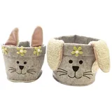 Macosa Home Osternest Oster Geschenkkorb 2er Set Hase Filz Beige Rosa, Osterkorb 19 cm 15 cm Filzkorb grau|rosa