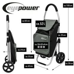 eyepower 52L Einkaufstrolley Kühlfach Faltbarer Einkaufsroller XL Shopping Trolley Grau