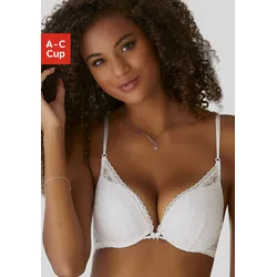 Push-up-BH S.OLIVER "Clarissse", Damen, Gr. 70, Cup C, weiß, Microtouch, Obermaterial: 94% Polyamid, 6% Elasthan, feminin, BHs, mit feiner Spitze und Trägern in Bänder-Optik