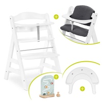 Hauck Hochstuhl Alpha Plus White, Holz Baby Kinderhochstuhl, Sitzauflage & Play Tray Basis - verstellbar weiß