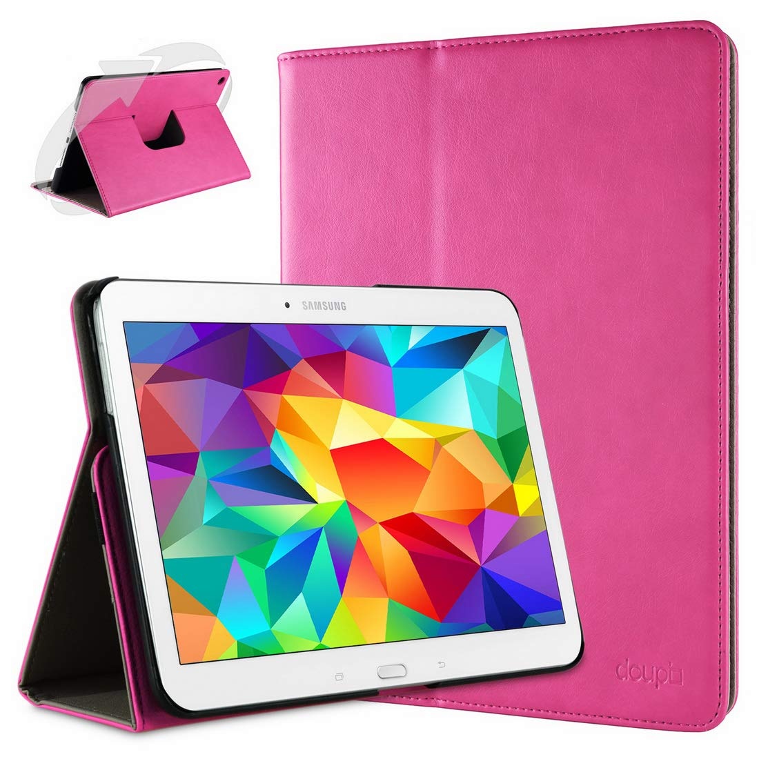doupi Deluxe Schutzhülle für Samsung Galaxy Tab 4 (10,1 Zoll), Smart Case Sleep/Wake Funktion 360 Grad drehbar Schutz Hülle Ständer Cover Tasche, pink