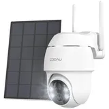 COOAU Überwachungskamera 3MP Überwachungskamera Aussen Akku WLAN Solarpanel (Aussen, Außenbereich, Außen, Farbige Nachtsicht 2K PTZ 355°/90° Kabellos WLAN IP Kamera Outdoor, Bewegungsmelder Alarm AußEnkamera Kabellos Home Security Monitor, 4dBi Kamera