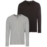 H.I.S. H.I.S Henleyshirt, (2-er Pack), mit Knopfleiste, Gr. XXL (60/62), grau meliert-schwarz, , 77284717-XXL