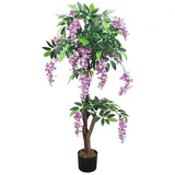 Decovego Blauregen Wisteria Glyzinie Kunstpflanze Kunstbaum Künstliche Pflanze mit Echtholz 120cm