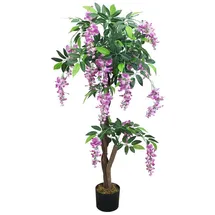 Decovego Blauregen Wisteria Glyzinie Kunstpflanze Kunstbaum Künstliche Pflanze mit Echtholz 120cm