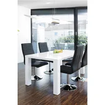 SalesFever Essgruppe, 5 tlg. 180 x 90 cm | Bezug Kunstleder-Optik Schwarz, Gestell | Tisch Weiß | 393413