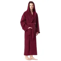 Arus Herrenbademantel Astrom aus Baumwoll-Frottee, Reisebademantel, Saunamantel, Langform, 100% Baumwolle, Kapuze, Gürtel, mit Kapuze, wadenlang oder extra lang, 100% Baumwolle rot L Extra Lang
