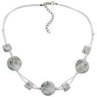Gallay Perlenkette 3x Scheibe Kunststoff weiß-grau-marmoriert Kordel weiß 45cm (1-tlg)