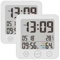 infactory Badezimmeruhr zum Hängen: 2er-Set Badezimmer-Uhr, Thermo-/Hygrometer, LCD, Saugnapf, Timer, IP54 (Badezimmeruhr mit Hygrometer, Baduhr Saugnapf, wasserdicht)
