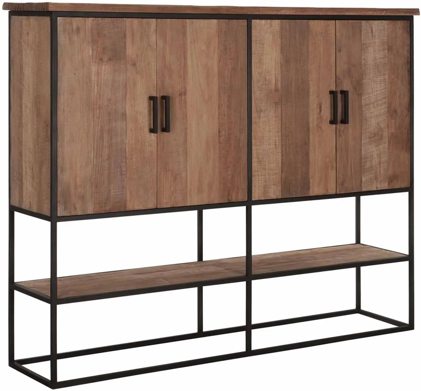 Schrank Beam aus Teakholz, Industrial Design, naturfarben, 4 Türen, Metallgestell
