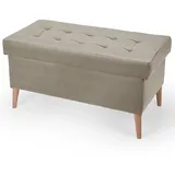 MG Design Samt Sitzbank in Grau 45 x 90 cm mit Stauraum – Gepolsterte Polsterbank mit Holzbeinen für Schlafzimmer, Wohnzimmer oder Flur