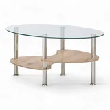 Stolkom Stella Trading Panty Couchtisch Glas oval mit Ablage in Eiche Sonoma/Artisan Eiche Optik - Moderner Glastisch für Ihren Wohnbereich - 90 x 42 x 55 cm (B/H/T)