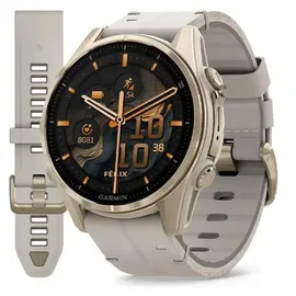 Garmin fenix 8 AMOLED 43 mm sapphire, nebelgrau / softgold mit QuickFit-Leder-Armband 20 mm