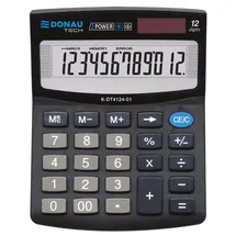 Donau Elektronik DONAU TECH Tischrechner 12-Stellig Wurzelfunktion/ 12,5 x 10 x 2,7 cm/Schwarz/Rechner mit 12-stelliger Anzeige/Dual-Power Solar - Batteriebetrieb/Kompaktes Design