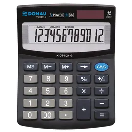 Donau Elektronik DONAU TECH Tischrechner 12-Stellig Wurzelfunktion/ 12,5 x 10 x 2,7 cm/Schwarz/Rechner mit 12-stelliger Anzeige/Dual-Power Solar - Batteriebetrieb/Kompaktes Design
