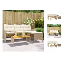 vidaXL Gartenbank Gartensofa in L-Form mit Tisch und Kissen Beige Polyrattan beige