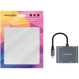 NANOCABLE USB-C-zu-HDMI/VGA/USB3.0/PD-Konverter 15 cm Grau