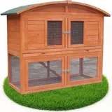 Melko Hasenstall Kleintierhaus mit Freilaufgehege, 120 x 56 x 98 cm, aus Holz, inkl. Rampe und Runddach
