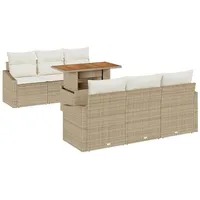 VidaXL 7-teiliges Garten Essgruppe mit Kissen beige Poly Rattan