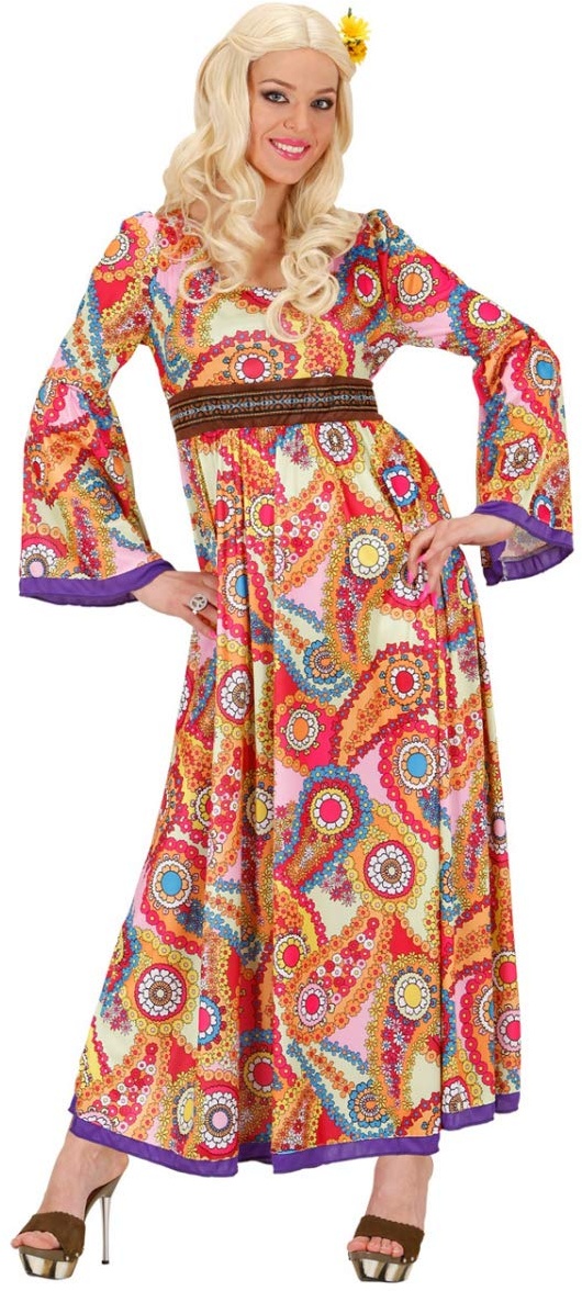 Horror-Shop Woodstock Hippie Maxi Kleid - 60er Jahre Damen Kostüm XL